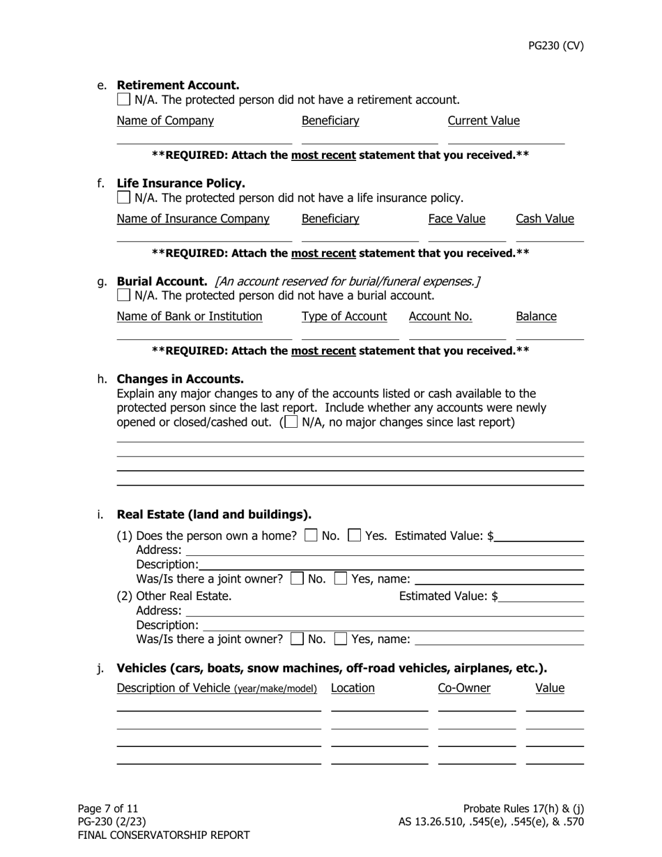 Form PG-230 Final Conservatorship Report - Alaska, Page 8