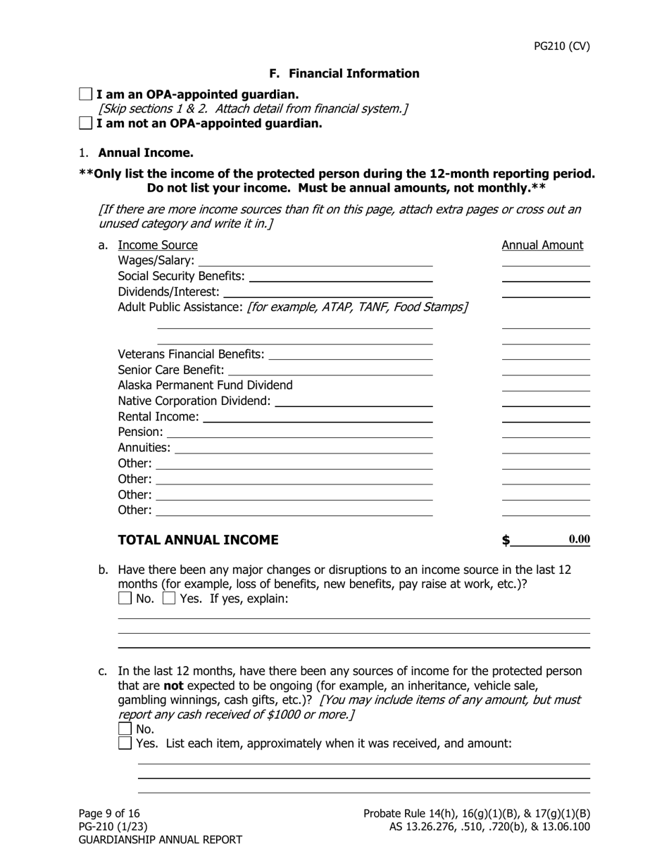 Form PG-210 Guardianship Annual Report - Alaska, Page 10