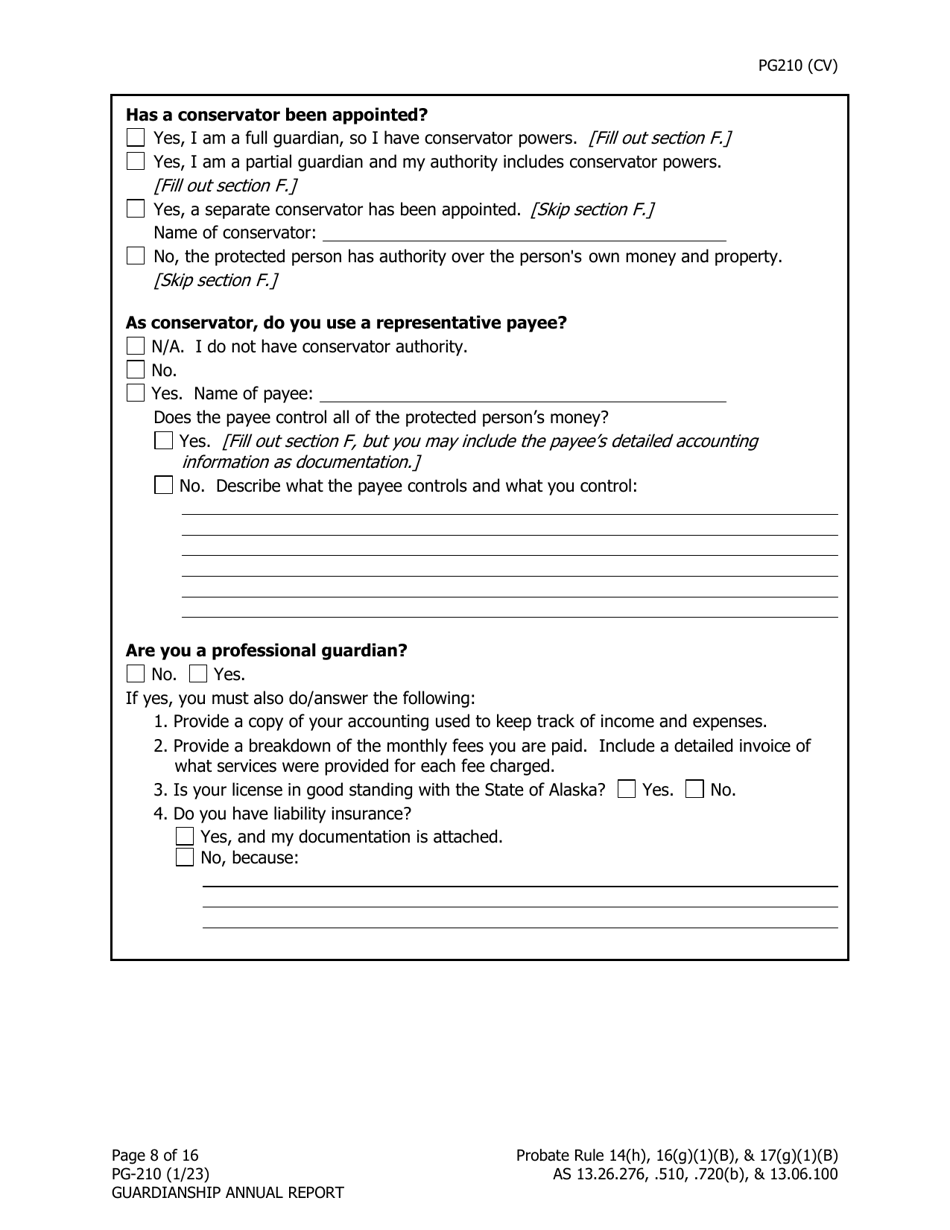Form PG-210 Guardianship Annual Report - Alaska, Page 9