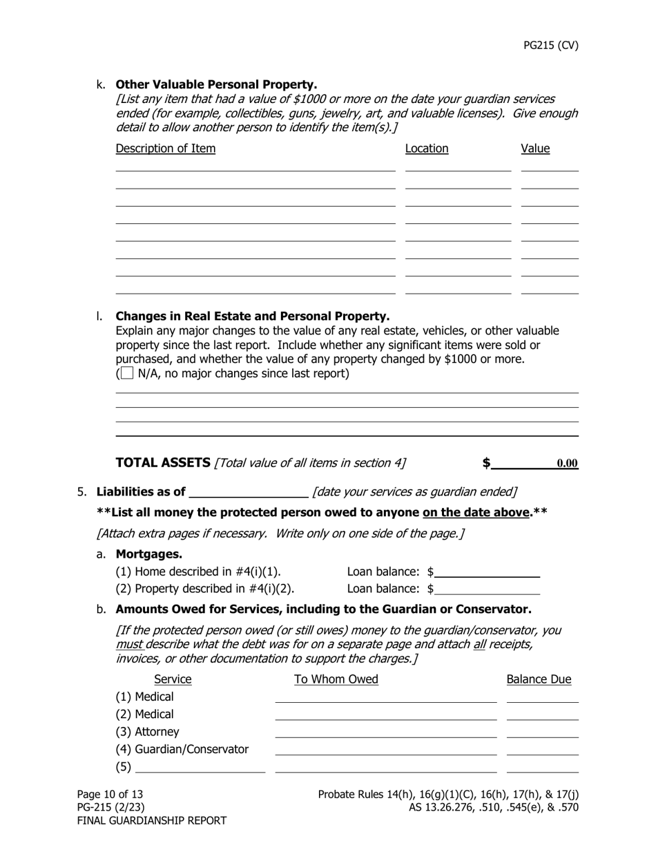 Form PG-215 Final Guardianship Report - Alaska, Page 11
