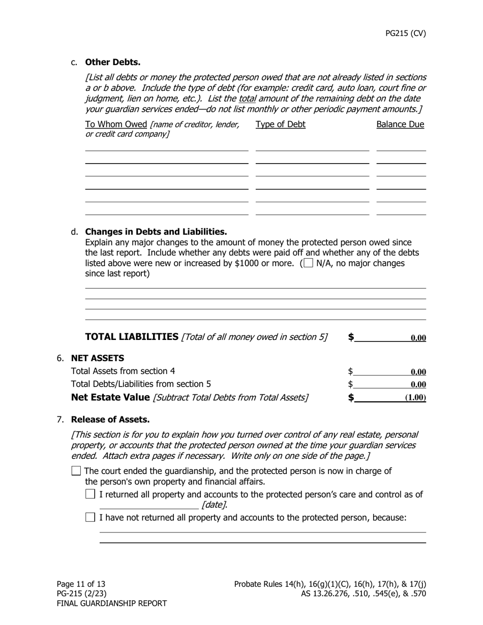 Form PG-215 Final Guardianship Report - Alaska, Page 12