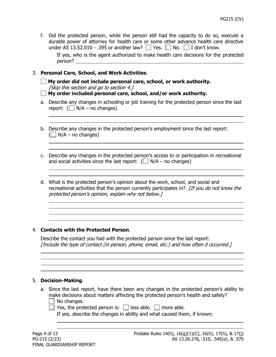 Form PG-215 Final Guardianship Report - Alaska, Page 5