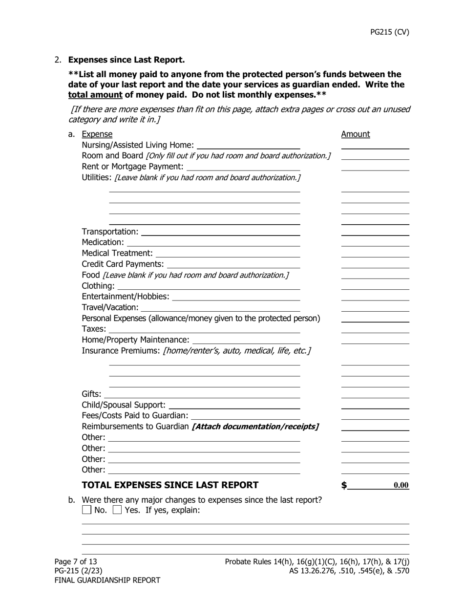 Form PG-215 Final Guardianship Report - Alaska, Page 8