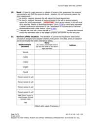 Form P-320 Request to Start Formal Probate and Appoint a Personal Representative When There Is a Will (Petition for Formal Probate of Will and Appointment of Personal Representative) - Alaska, Page 3