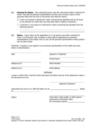 Form P-325 Request to Start Informal Probate and Appoint a Personal Representative When There Is No Will - Alaska, Page 3
