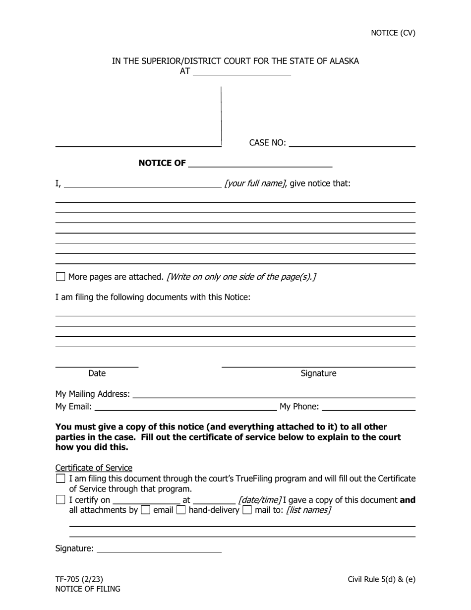 Form TF-705 Notice of Filing - Alaska, Page 1