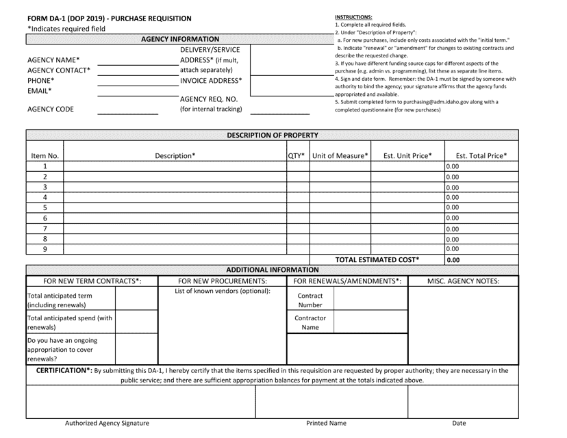 Form DA-1  Printable Pdf