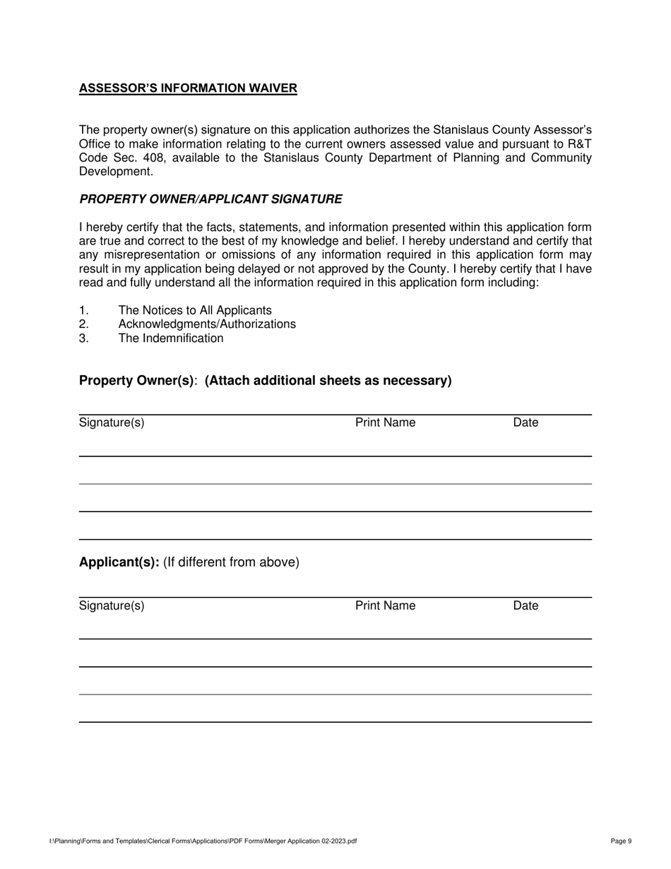 Merger Application - Stanislaus County, California, Page 9