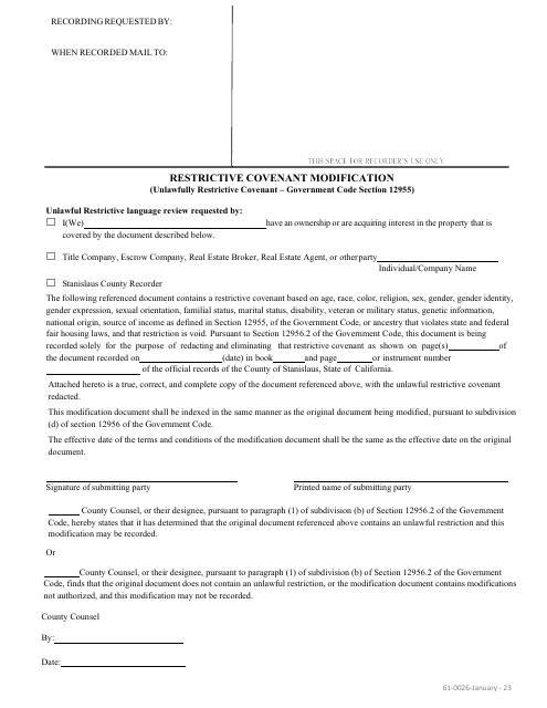 Form 61-0026 Restrictive Covenant Modification - County of San Diego, California