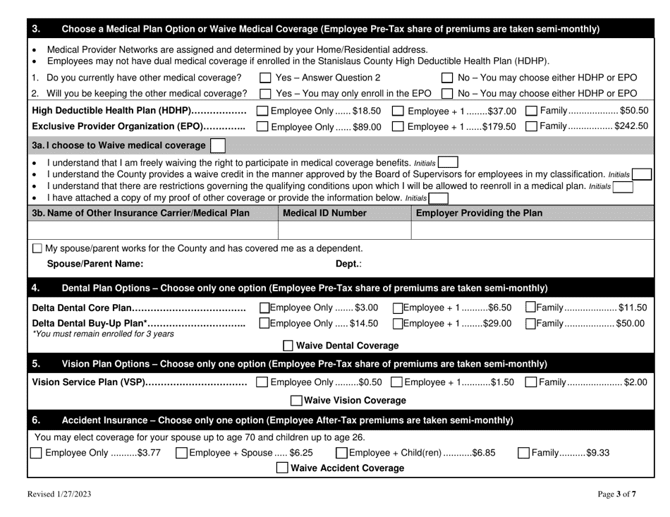 Employee Benefit Enrollment Form - Stanislaus County, California, Page 3
