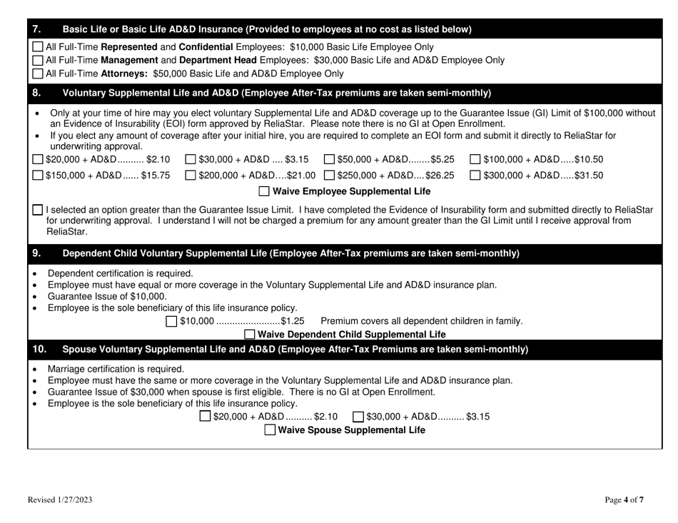 Employee Benefit Enrollment Form - Stanislaus County, California, Page 4