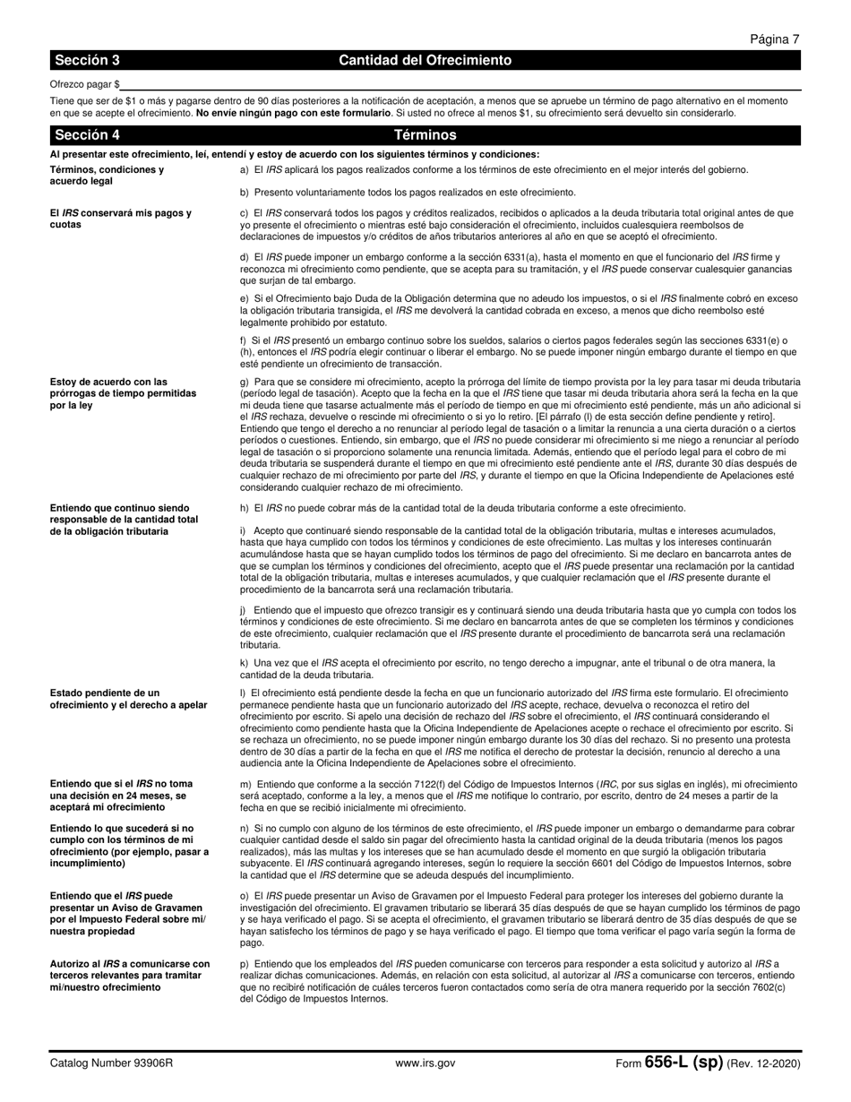 IRS Formulario 656-L (SP) Ofrecimiento De Transaccion (Duda Sobre La Obligacion) (Spanish), Page 7