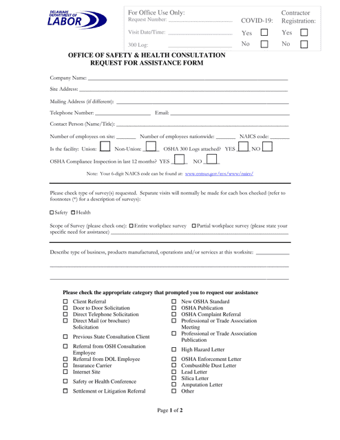 Request for Assistance Form - Delaware Download Pdf