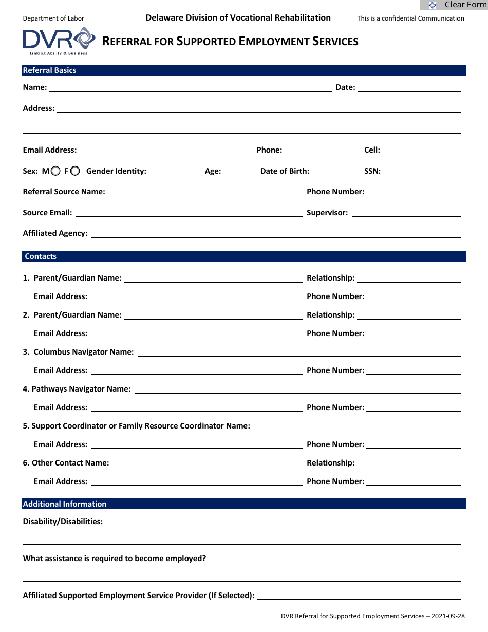 Referral for Supported Employment Services - Delaware, Page 1