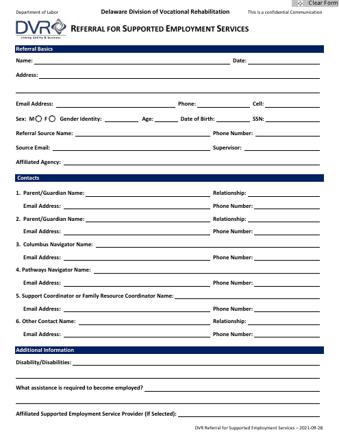 Referral for Supported Employment Services - Delaware Download Pdf