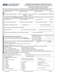 Worksheet for Creating Your Child&#039;s Birth Record - Minnesota, Page 3