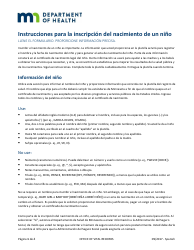 Document preview: Planilla Para Generar El Acta De Nacimiento Del Nino - Minnesota (Spanish)