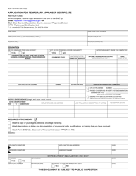 Document preview: Form BOE-740-A Application for Temporary Appraiser Certificate - California