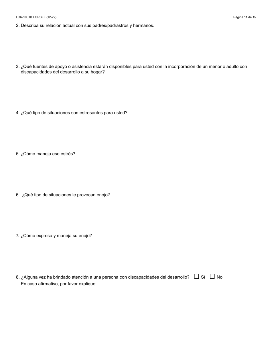 Formulario LCR-1031B-S Hogar De Desarrollo Para Menores O Adultos Guia De Evaluacion Del Cuidador - Arizona (Spanish), Page 11