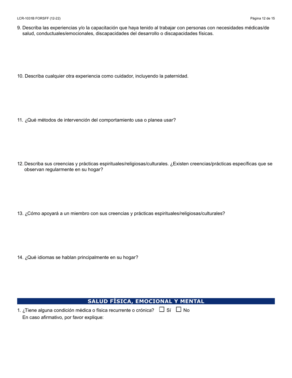 Formulario LCR-1031B-S Hogar De Desarrollo Para Menores O Adultos Guia De Evaluacion Del Cuidador - Arizona (Spanish), Page 12