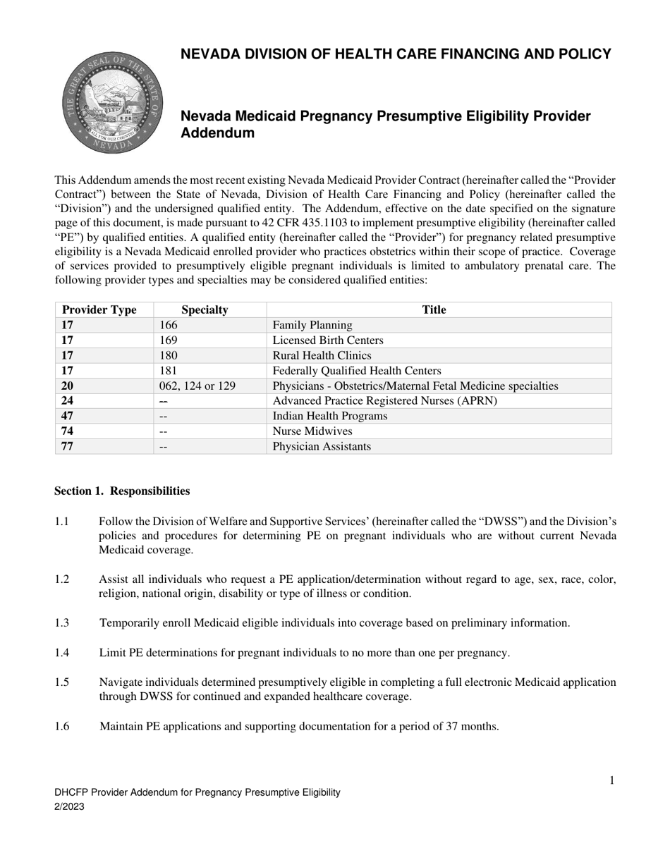 Nevada Nevada Medicaid Pregnancy Presumptive Eligibility Provider