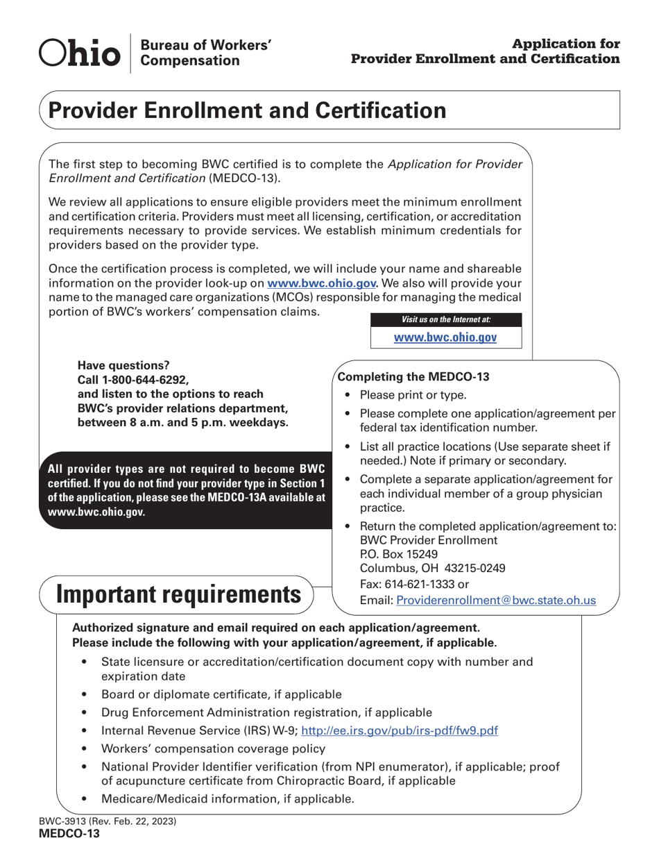 Form MEDCO-13 (BWC-3913) - Fill Out, Sign Online and Download Printable ...