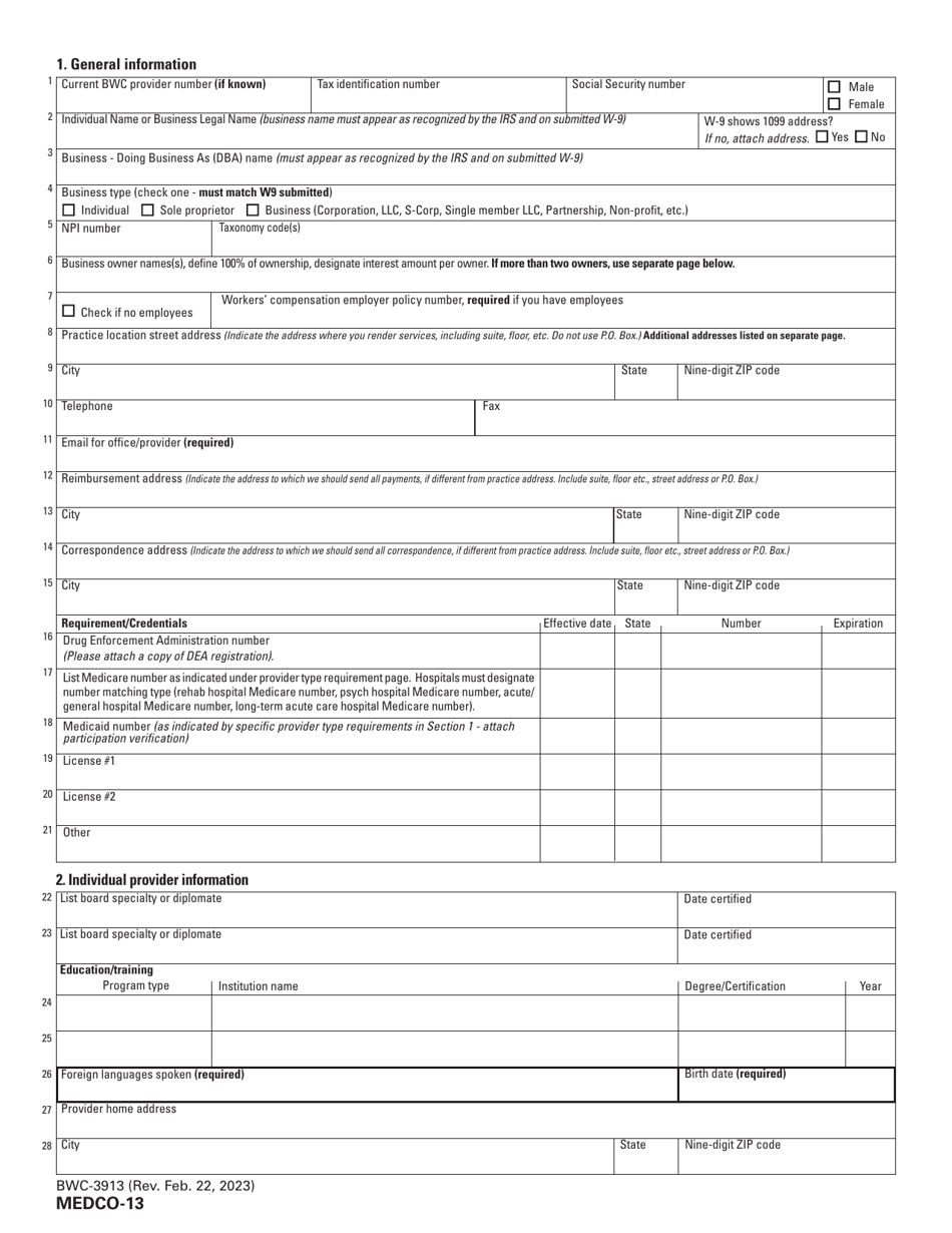 Form MEDCO-13 (BWC-3913) Application for Provider Enrollment and Certification - Ohio, Page 3