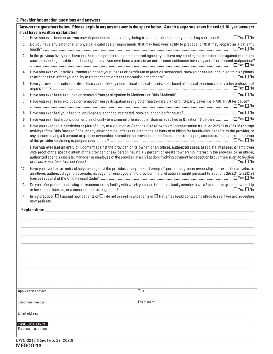Form MEDCO-13 (BWC-3913) Application for Provider Enrollment and Certification - Ohio, Page 4