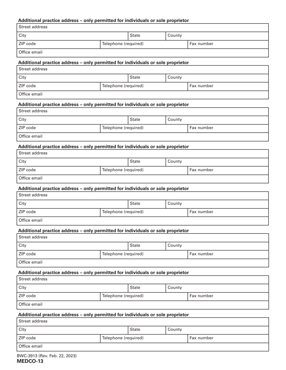 Form MEDCO-13 (BWC-3913) Application for Provider Enrollment and Certification - Ohio, Page 7