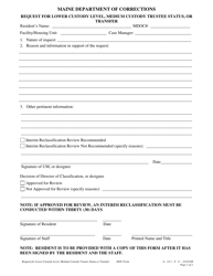 Document preview: Attachment C Request for Lower Custody Level, Medium Custody Trustee Status, or Transfer - Maine
