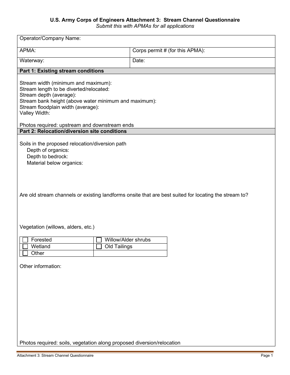 Attachment 3 Stream Channel Questionnaire, Page 1