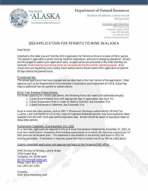 Form 102-4071 Application for Permits to Mine in Alaska (Apma) - Alabama, 2023