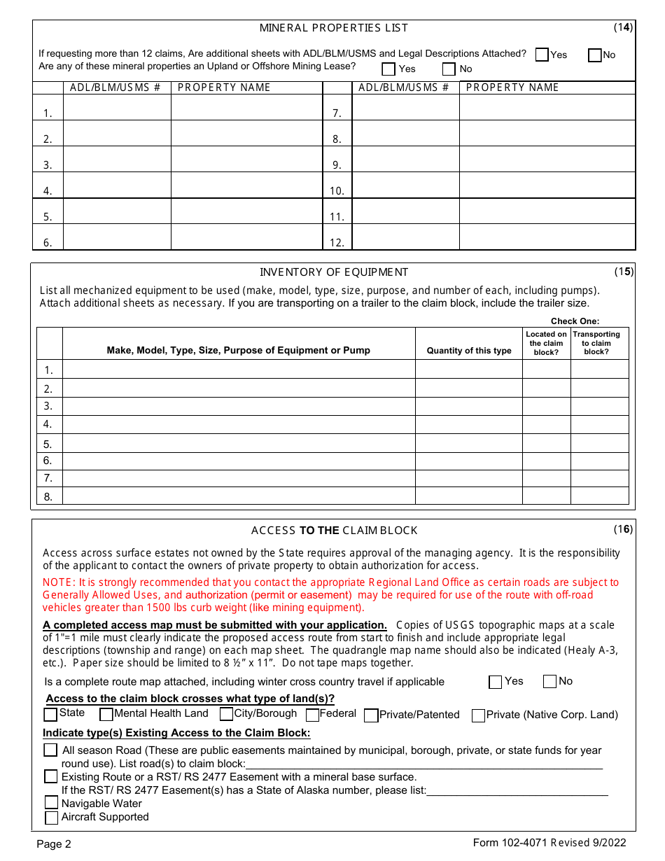 Form 102-4071 Application for Permits to Mine in Alaska (Apma) - Alabama, Page 10