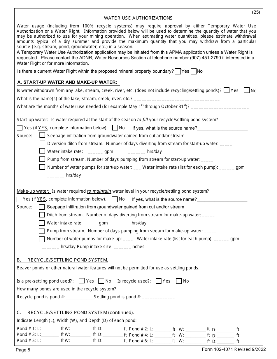 Form 102-4071 Application for Permits to Mine in Alaska (Apma) - Alabama, Page 16