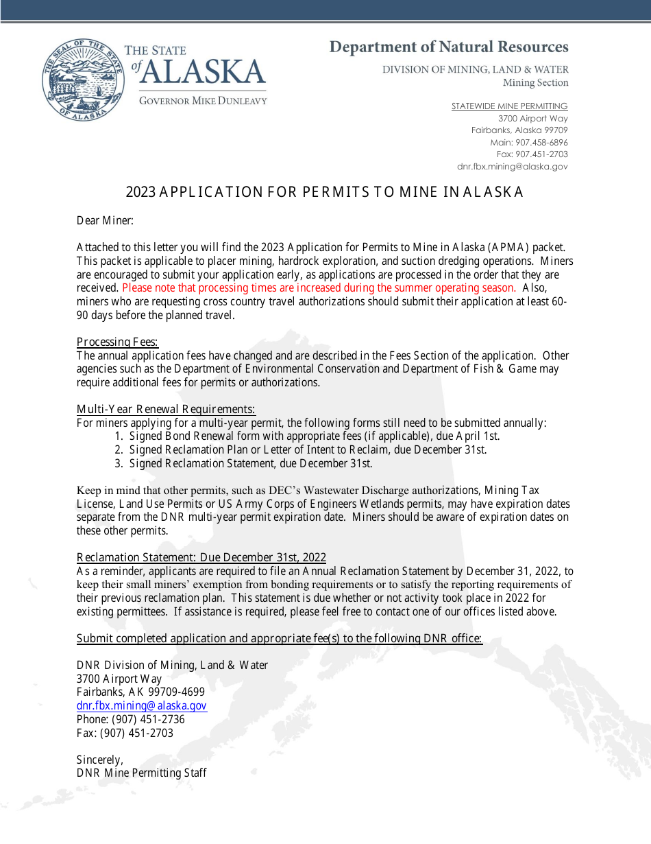 Form 102-4071 Application for Permits to Mine in Alaska (Apma) - Alabama, Page 1