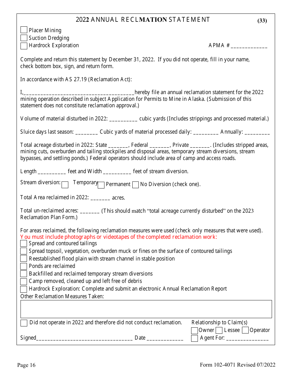 Form 102-4071 Application for Permits to Mine in Alaska (Apma) - Alabama, Page 25