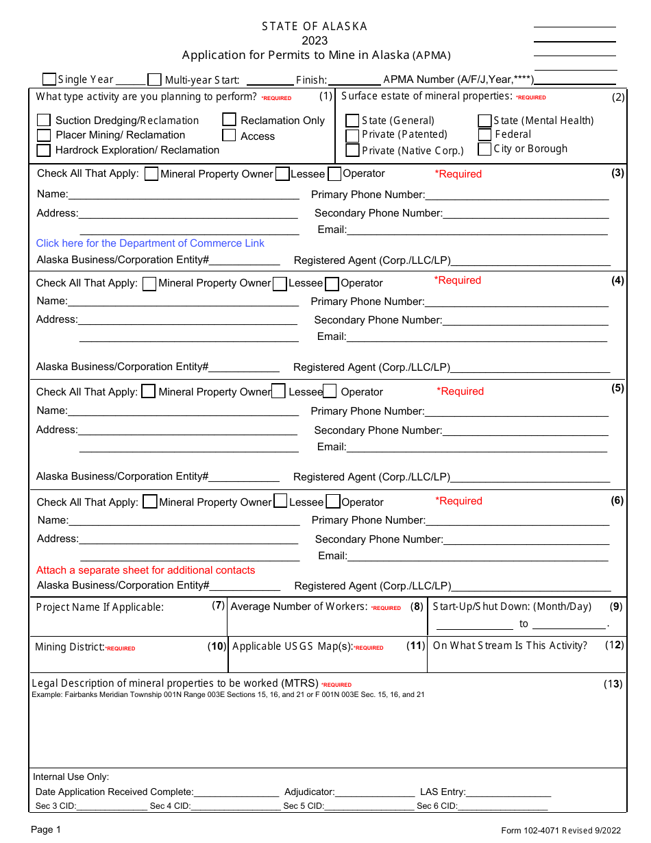 Form 102-4071 Application for Permits to Mine in Alaska (Apma) - Alabama, Page 9