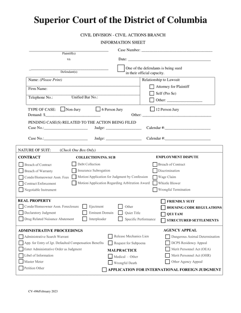 Form CV-496  Printable Pdf