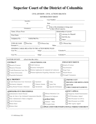 Form CV-496 Civil Actions Information Sheet - Washington, D.C.