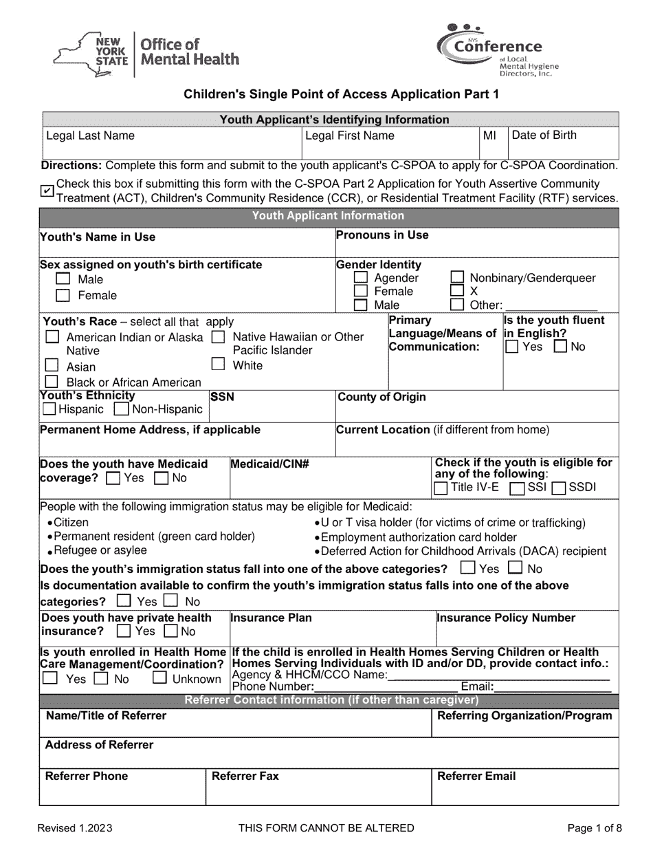 Childrens Single Point of Access Application With Rtf Consent - Monroe County, New York, Page 1