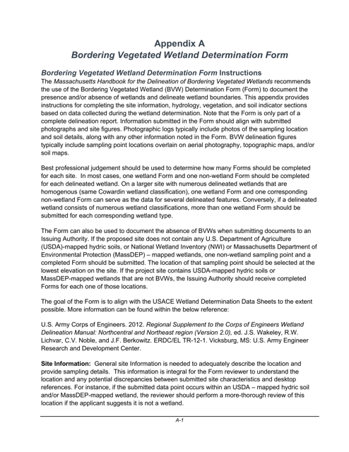 Bordering Vegetated Wetland Determination Form - Massachusetts Download Pdf