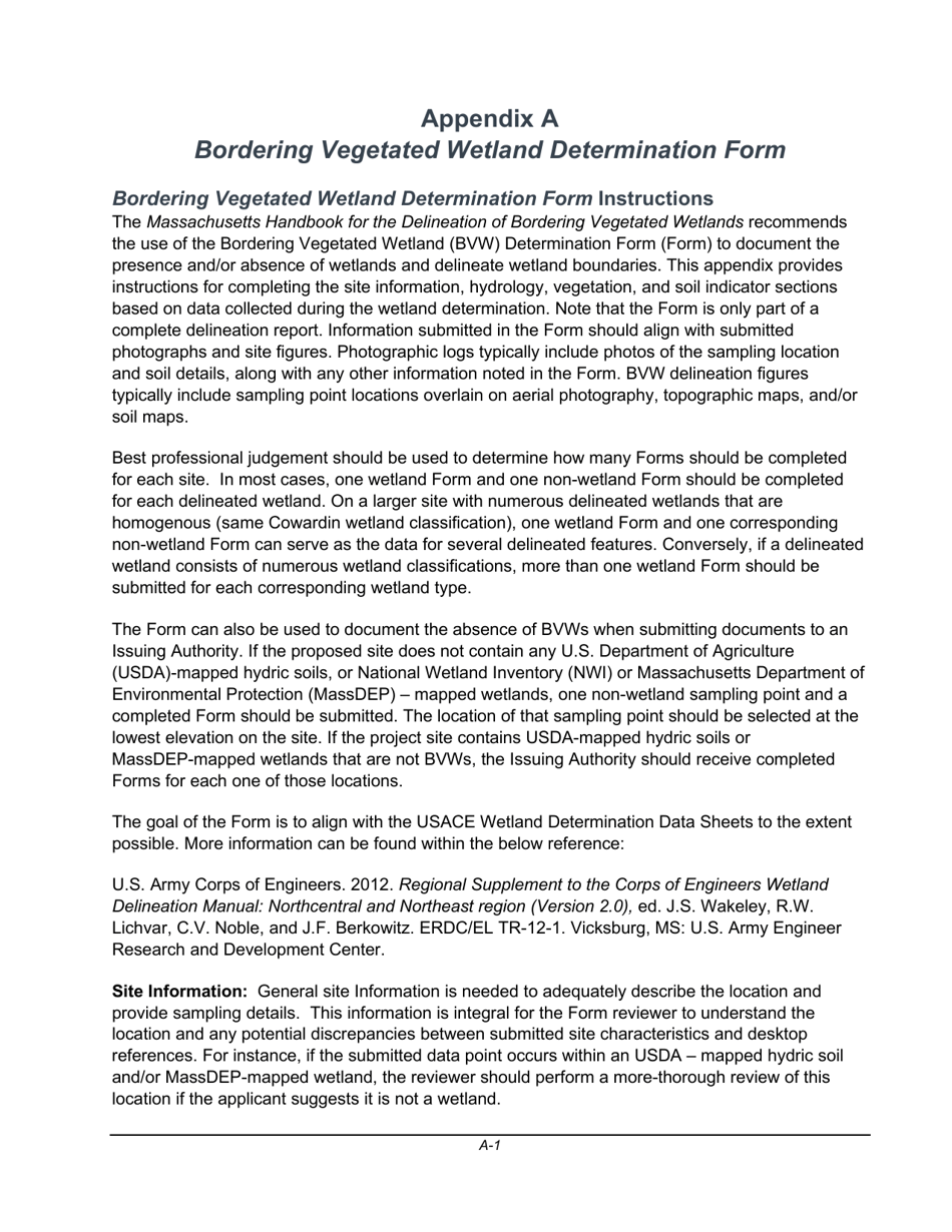 Bordering Vegetated Wetland Determination Form - Massachusetts, Page 1
