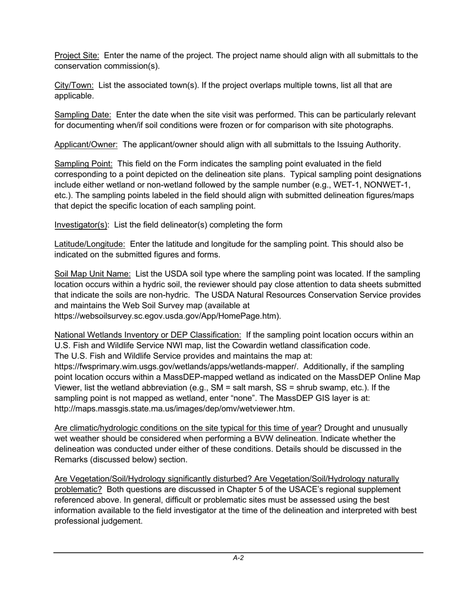 Bordering Vegetated Wetland Determination Form - Massachusetts, Page 2