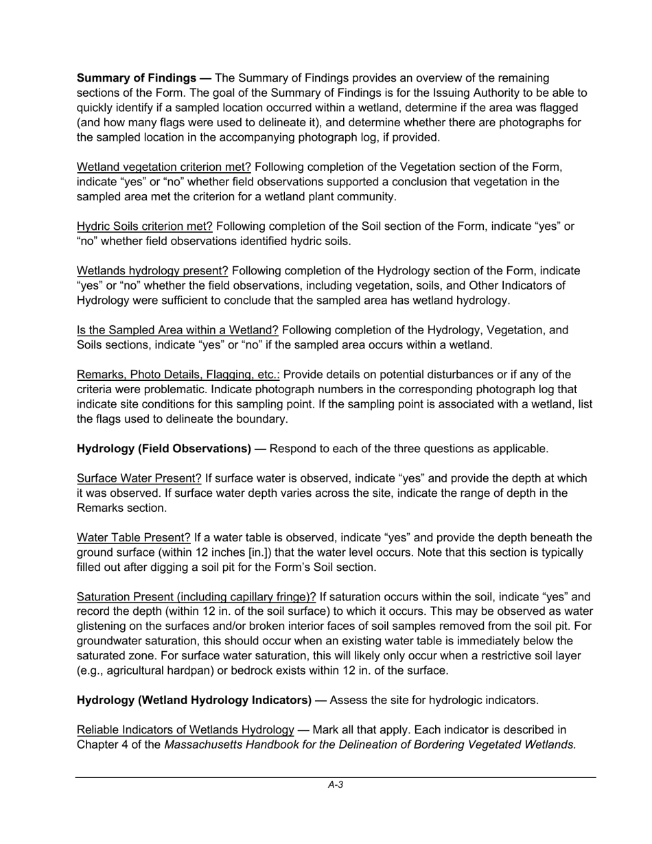 Bordering Vegetated Wetland Determination Form - Massachusetts, Page 3