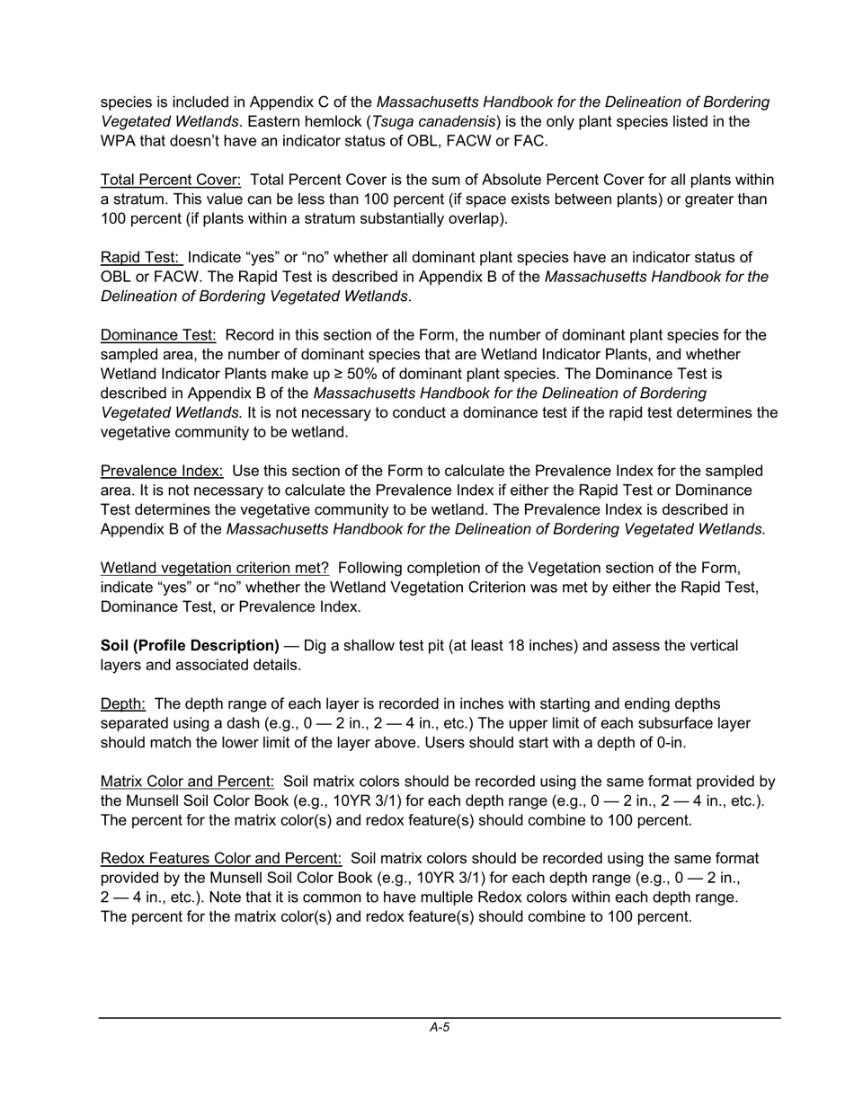 Bordering Vegetated Wetland Determination Form - Massachusetts, Page 5