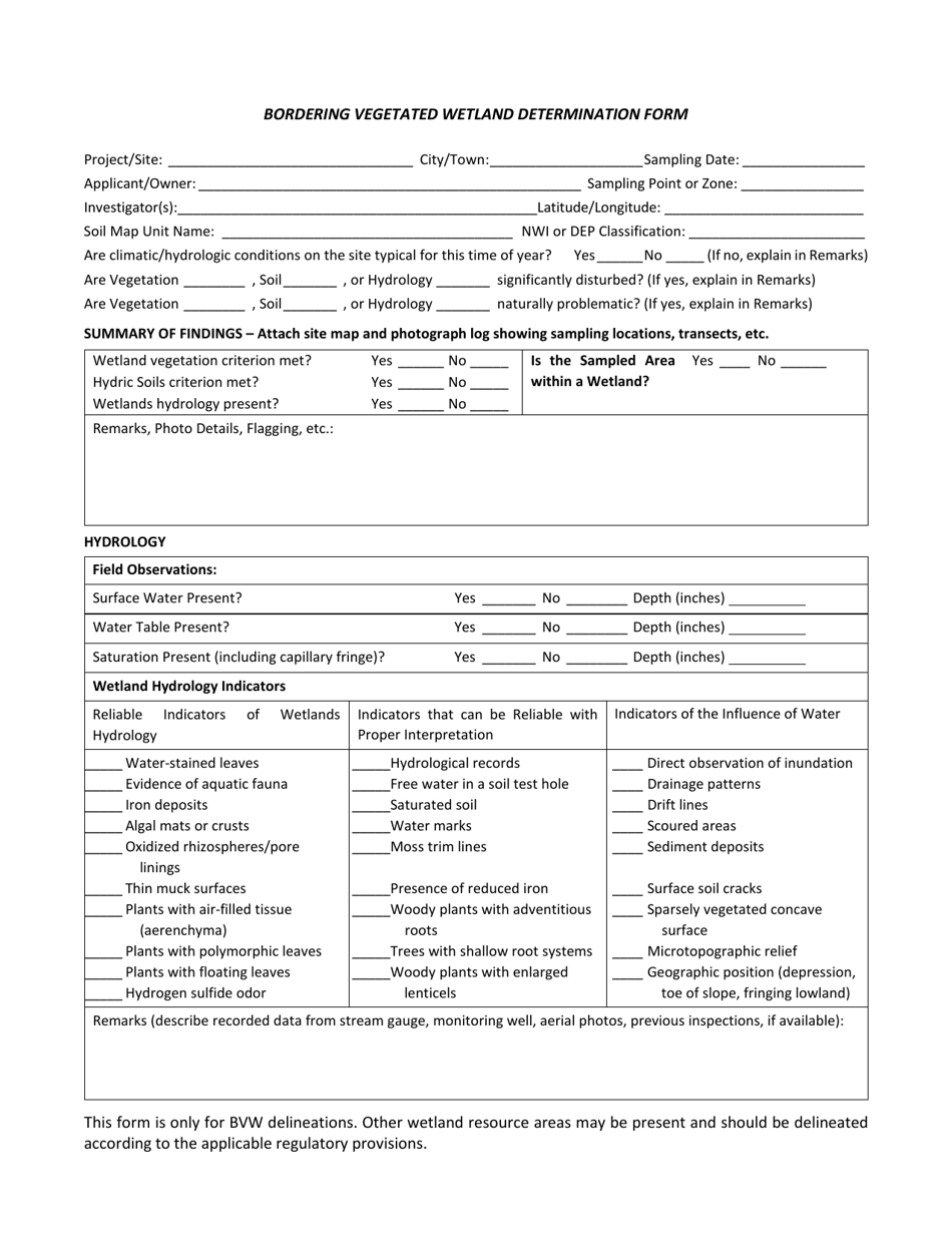Bordering Vegetated Wetland Determination Form - Massachusetts, Page 7