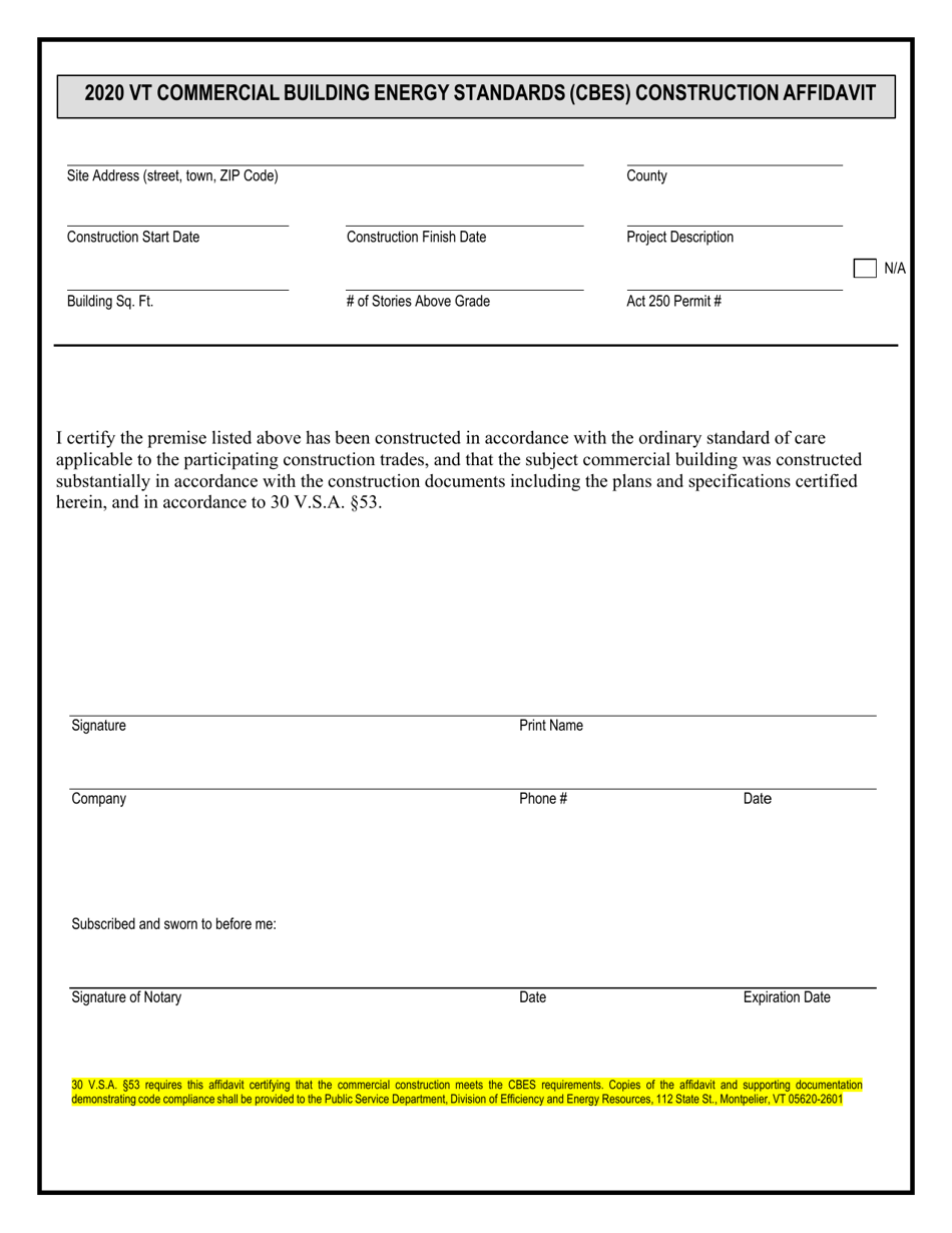 2020 Vermont Commercial Building Energy Standards (Cbes) Certificate and Affidavits - Vermont, Page 3