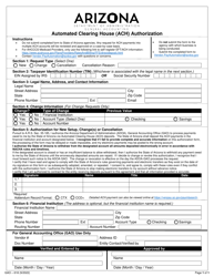 Document preview: Form GAO-618 Automated Clearing House (ACH) Authorization - Arizona