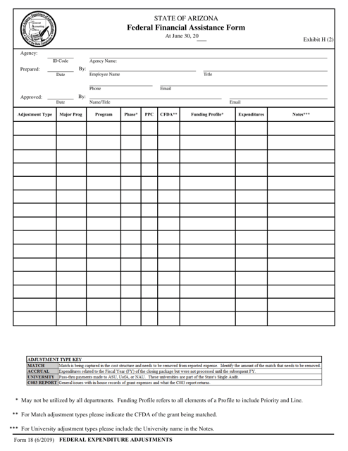 Form 18 Exhibit H(2) Federal Financial Assistance Form - Arizona