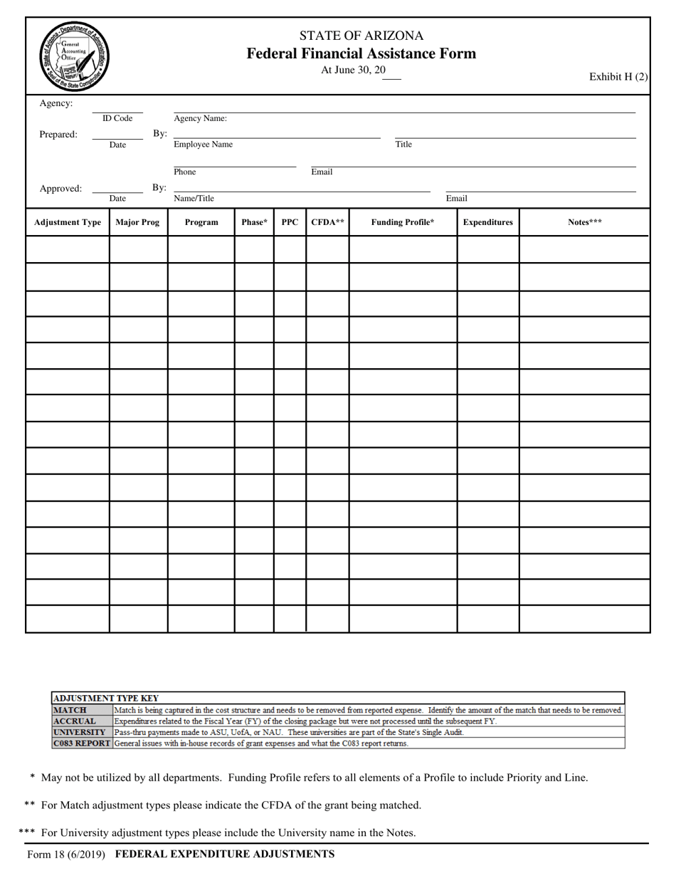 Form 18 Exhibit H(2) Federal Financial Assistance Form - Arizona, Page 1